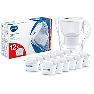 BRITA Marella koelkastwaterfilterkan voor vermindering van chloor, kalkaanslag en onzuiverheden, Inclusief 12 x MAXTRA…