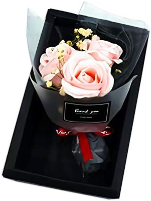 Boiiwant Soap Rose Flower 3 PCS Beautiful Nature Plant Essential Oil Scented Bath Soap Rose in Gift Box for Weddings Valentine's Day (Pink)