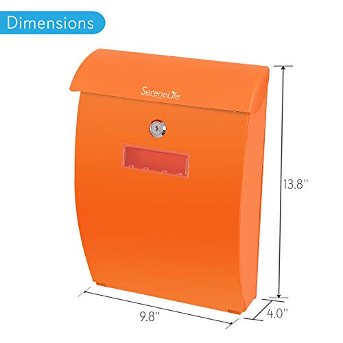 Modern Wall Mount Locking Mailbox - Indoor Outdoor Universal Vertical Mounted Mail box - ABS Plastic Large Capacity Home / Office Business Drop Slot with Secure Lock Keys - Serenelife SLMAB35 (Orange)