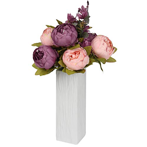 Flojery Silk Peony Bouquet Vintage Artificial Peonies Flower for Home Wedding Party Decor (1pcs, Bean/Peach) - Thumbnail 2