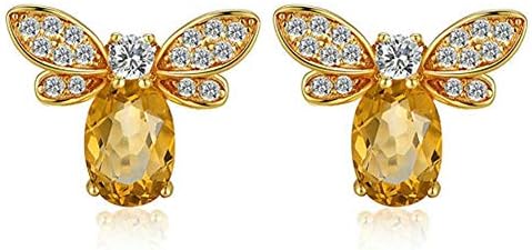 Jewelryamintra Fashion Stud Earrings for WomenJewelry Yellow Citrine Bee Animal Insects