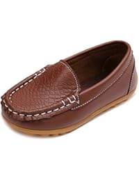 LONSOEN Toddler/Little Kid Boys Girls Soft Synthetic Leather Loafer Slip-On Boat-Dress Shoes/Sneakers,Brown,SHF103 CN25