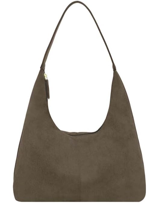 YFGBCX Suede Hobo Bag With Bow - Small Brown Shoulder Bag For Women, Y2K Style, Faux Suede, Magnetic Closure
