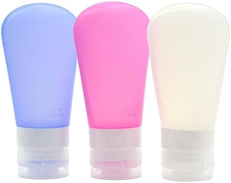 Portable Silicone Travel Bottles Containers Set, Refillable &amp; Squeezable Travel Containers for Shampoo, Lotion, Conditioner, Toiletries (3 Pack 2 oz/60ml) by WISHLAND