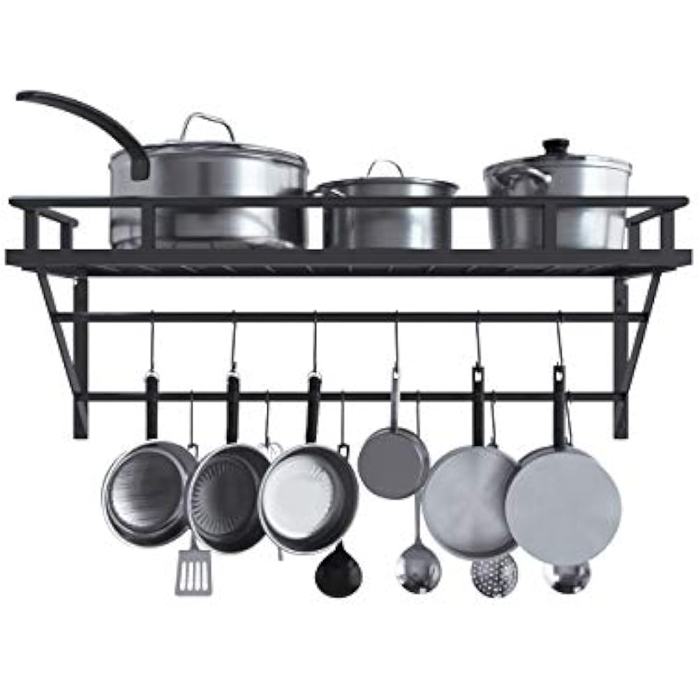 Wall Pot Racks Mounted Pan With 2 Bars And 12 Hooks For Kitchen 30 Inch Metal eBay