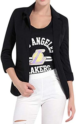 LINSINCH Women's Tops Casual Candy-Color Three Quarter Sleeve Suit Pure Color Ponte Rolled Blazer Coat