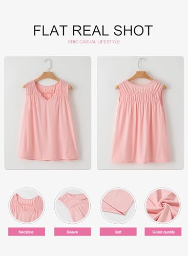 EVALESS WOMENS SUMMER CASUAL V NECK SMOCKED SLEEVELESS TOPS BLOUSES 2024 TRENDY CUTE FLOWY BASIC TANK TOPS T SHIRTS SOLID COLOR LOOSE FIT CLOTHES OUTFITS,LIGHT PINK LARGE