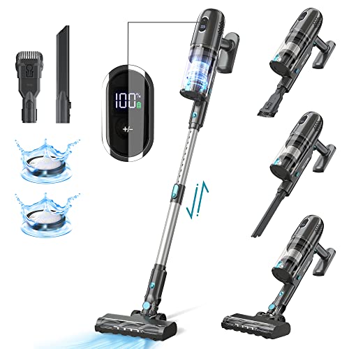 PRETTYCARE Cordless Vacuum Cleaner, 30Kpa Powerful Stick with Brushless Motor, LED Touch Display