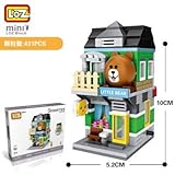 LOZ Brown Bear Shop Style Diamond Mini Building Micro Block Brick Headz Baseplate DIY Figurine Bobble Head Collectible Developmental Toys Model Comics Collection Line Friends Chistmas Gifts for Kids