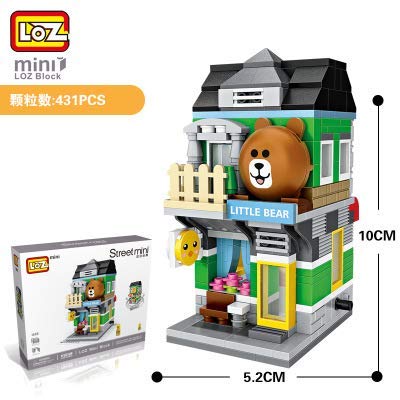 LOZ Brown Bear Shop Style Diamond Mini Building Micro Block Brick Headz Baseplate DIY Figurine Bobble Head Collectible Developmental Toys Model Comics Collection Line Friends Chistmas Gifts for Kids