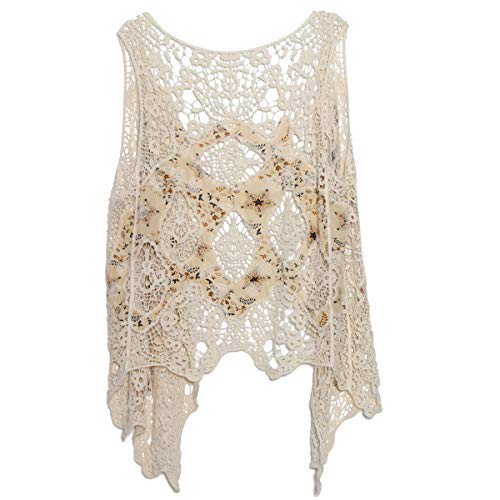 jastie Open Stitch Cardigan Boho Hippie Crochet Vest (Star), Medium