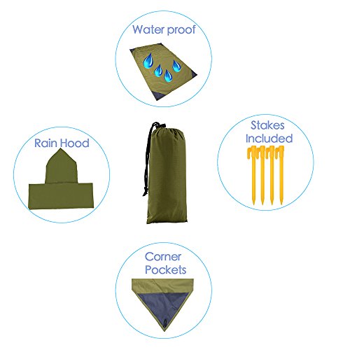 iMissiu Sand Free Beach Mat, Picnic Pocket Blanket Lightweight Waterproof Beach Blanket for Outdoor Camping, Travel, Hiking (Green) - Thumbnail 2