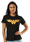 Justice League Wonder Woman Casual T-Shirt for Women (M, Black)
