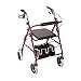 DMI Lightweight Adjustable Seat Height Aluminum Rollator Mobility Walker with Cushioned Backrest, Hand Brakes, Flip-Up Seat and Front Swivel Wheels, Burgundy