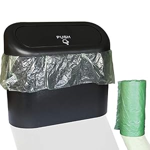 Wontolf Car Trash Can Bin with Lid and 30pcs Trash Bags Small Car Garbage Can Leakproof Mini Vehicle Trash Bin 7.3×2.5×6…
