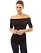 PattyBoutik Women Off Shoulder Elbow Sleeve Top (Black Medium)