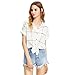 ROMWE Women's Grid Shirt Knot Front Roll Sleeve Blouse White (One size)