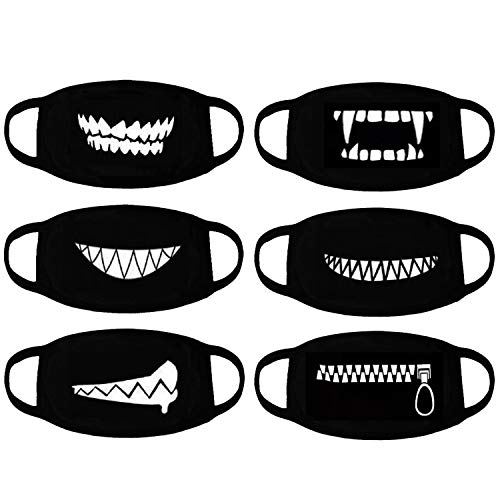 Atomcool 6 Pack Anime Mouth Mask, Unisex Cool Anti-Dust Face Mouth Masks, Black Fashion Face Mouth Cover Mask for Kids Teens Men Women (Teeth Pattern) - Thumbnail 6