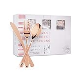 300 Rose Gold Plastic Silverware Set Disposable Cutlery - Heavy Duty Flatware Set - Includes 100 Forks, 100 Spoons, 100 Knives for Parties, Weddings, and Catering