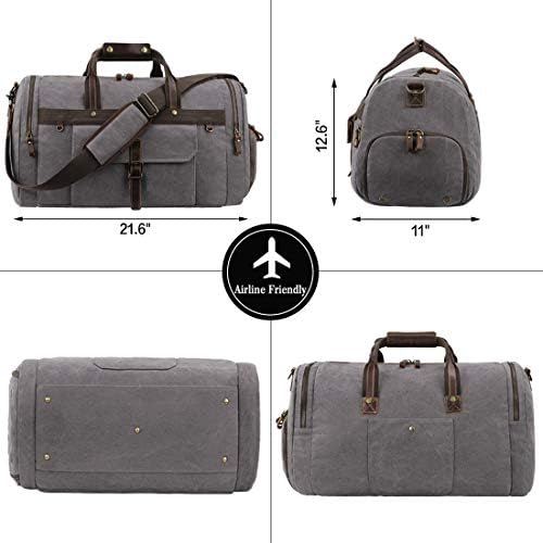 Travel Duffel Bag Waterproof Duffle Bags for Men Oversized Genuine Leather Carryon Weekend bag Canvas Overnight Bag Grey 6 Travel Duffel Bag Waterproof Duffle Bags for Men Oversized Genuine Leather Carryon Weekend bag Canvas Overnight Bag Grey