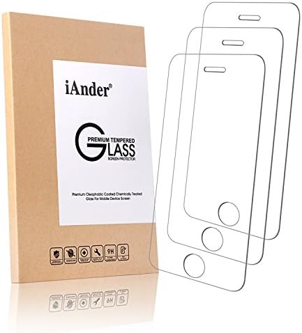 iPhone 5S Screen Protector, [3-PACK] iAnder Tempered Glass Screen Protector for iPhone 5/5S/SE [0.3mm Ultra Clear Scratch Proof High Definition]