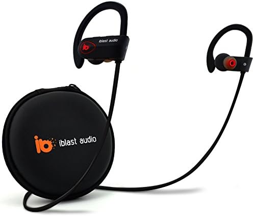 iblast audio Bluetooth Earbuds Best Wireless Headphone w/ Mic IPX7 Sweatproof Waterproof HD Stereo Earphone Running Workout Gym 8 Hour Long Battery Life Noise Cancelling Headset Comfortable Secure Fit