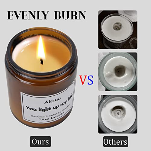 Aksuo Lavender Scented Candles, Gifts for Women Mom Girlfriend Dad Men Boyfriend Birthday Engagement-Romantic I Love You-Thinking of You-Retirement-House Warming Gifts for Her Him 7.0 oz