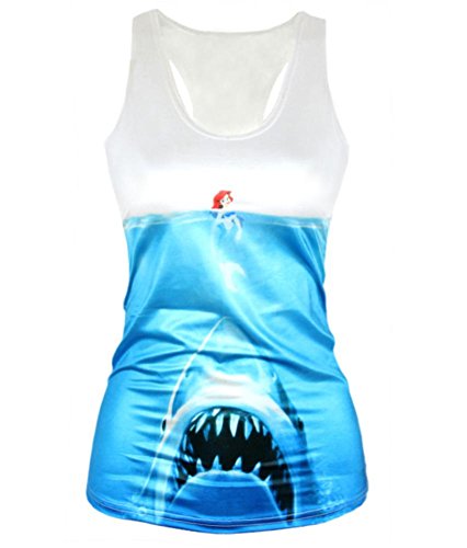 Ensasa Women's Fashion Shark & Ariel Camisole Halter Top Sleeveless T-shirt