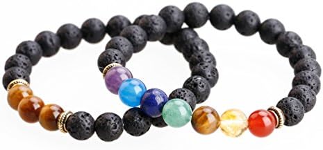 MEITS 2PCS 8mm Natural Lava Beads 7 Chakra Bracelet Balancing Reiki Mala Beads Bracelet(2PCS/BOX)