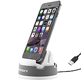 iPhone Charging Dock Station, iPhone 7 Charger, Acessorz Desktop Hybrid Rotating Lightning Charge & Sync [Card Slot] Cradle Charger Holder Stand for iPhone 7/7 Plus, iPhone 5s/6/6s Plus (Grey)