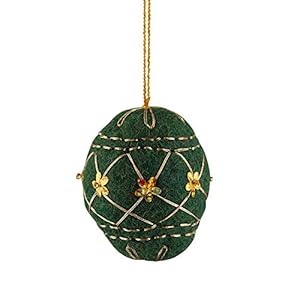 HÜBSCH kerstbal, vilt, geborduurd, Ø7cm, kleur: groen