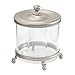 mDesign Round Bathroom Vanity Countertop Divided Storage Canister Plastic Jar with Metal Lid for Cotton Swabs, Rounds, Balls, Makeup Sponges, Blenders, Bath Salts - 2 Pack - Clear/Satin