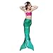 AMENON 3PCS Kids Mermaid Tai Swimsuit Princess Bikini Set Swimwear (With Headband) (140cm, RoseRed+Green)
