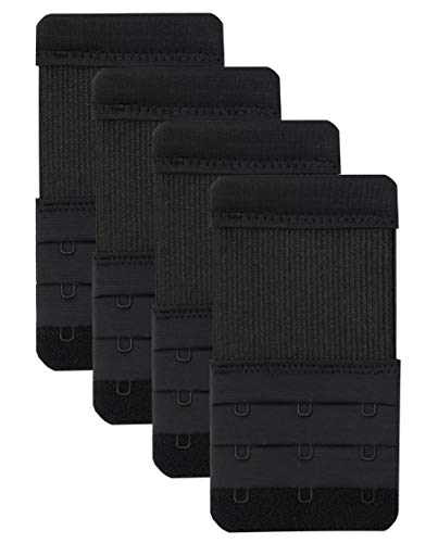 Bra Extender 3 Hooks,Stretchy Soft and Comfortable Bra Strap Extender - 4 pcs Pack (Black) - Thumbnail 6