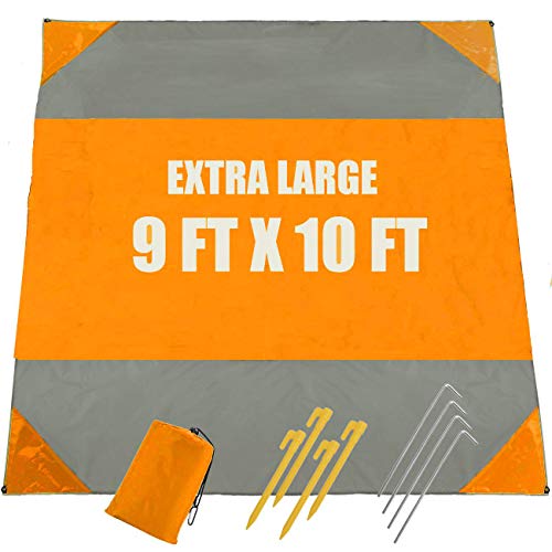 Beach Blanket Oversized 10'X 9' Sandproof Beach Mat Beach Sheet Waterproof Sand Mat with Stakes Lightweight Family Mat for Picnic,Camping,Festival, Beach and Outdoor Activities