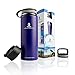 Liquid Savvy 24oz Insulated Water Bottle with 3 lids - Stainless Steel, Wide Mouth Double Walled Vacuum Insulated Bottle for Hot and Cold Beverages (Purple)