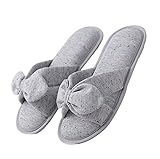 LA PLAGE Women's Soft Cotton Anti-slip House Slippers Cozy Bowknot Indoor Shoes(FBA)