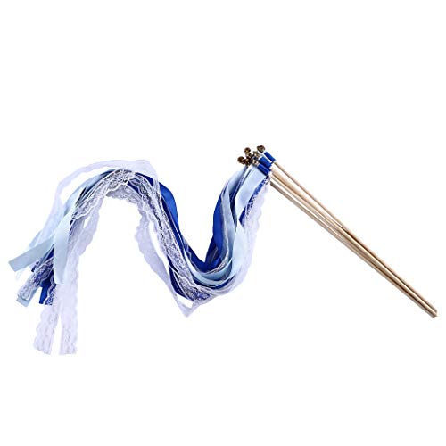 Wishprom 30pcs Lace Ribbon Wands Christmas Birthday Party Streamers Wands Fairy Stick for Wedding Activities (Royal Blue+Lace)