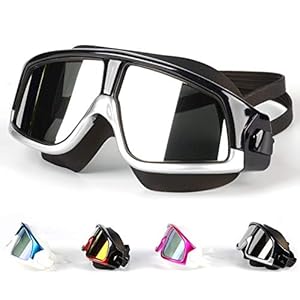 Premium Big Large Frame Swim Goggles, Swimming Goggles Anti Fog No Leaking with UV Protection and Clear Lens Wide-Vision…