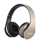 Fetta Wired On Ear Headphones with 3.5mm Audio Cable Wireless Stereo Bluetooth Headphones with Mic Protable Headsets Earphones for Smartphones,PC,Laptop,MP3 Player and More (Golden)