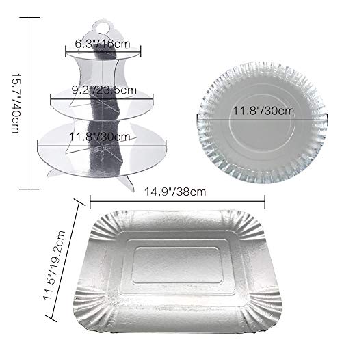 Agyvvt Set of 12 Pcs Cupcake Stands Silver Paper Cardboard Disposable Cake Candy Fruits Dessert Plate Rectangular Round Serving Tray for Wedding Home Birthday Party