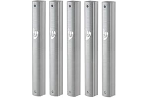 SUPER STAM MEZUZAH ALUMINUM CASE Holder Self Stick Waterproof Rubber Cork Silver shin Fits 12 and 15 cm scroll 5 Pack (White with silver Lines, 15)