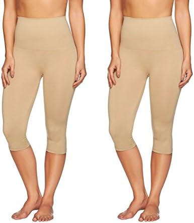 Airbrusher Women Control Pull On Waist Shaping Capri Set Two Nude S NEW A269095