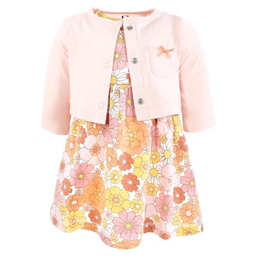 Hudson Baby Infant and Toddler Girls Cotton Dress and Cardigan Set, Peach Love…