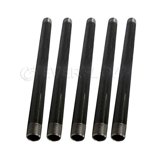 Everflow PCBL3460-5 Pre Cut Industrial Steel Pipe, Three Quarter Inch Threaded Black Pipe Nipples For DIY Vintage Furniture, 3/4 In x 60 In (Pack Of 5)