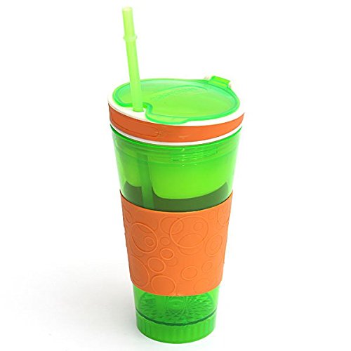 ELEGIANT 500ml 2in1 Travel Snack Drink Cup Bottle Container Lid Straw for Adult Kids Cinema sport