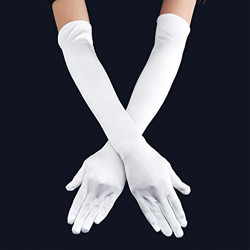 QNPRT 1920s Opera Satin Long Gloves 19.5" Elbow Length 12BL (White) - Thumbnail 4