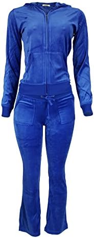 Women's Fitted Hoodie + Sweatpants Velour Suit 2 Piece Set (S-3XL) X-Large RoyalBlue