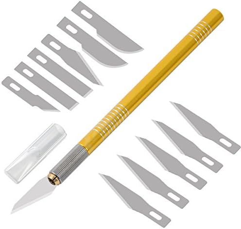 4inLoveMe Craft Knife Set Aluminum Grip Precision With Safety Cap And Craft Blades For Art, Hobby, Scrapbooking And Sculpture (Gold)