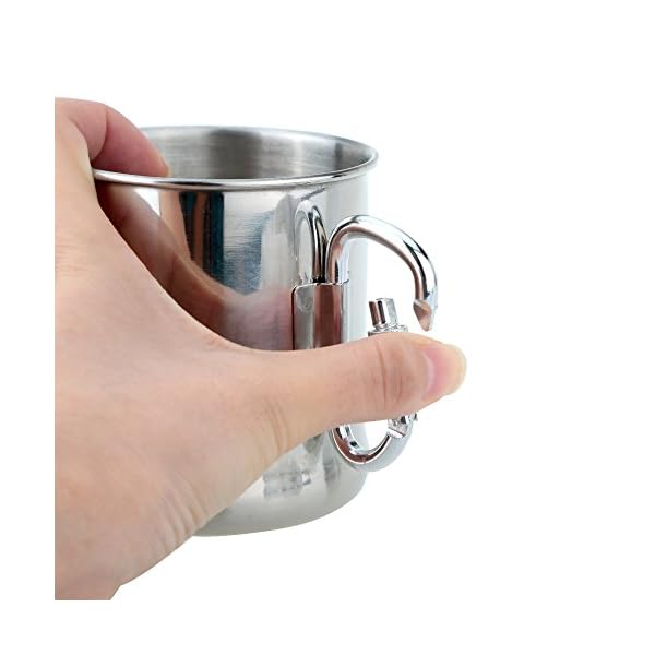 SysPodTM-Silver-250ml-Stainless-Steel-Mug-With-Foldable-Self-Lock-Carabiner-Handle-Portable-Durable-Outdoor-Camp-Folding-Handle-Cup